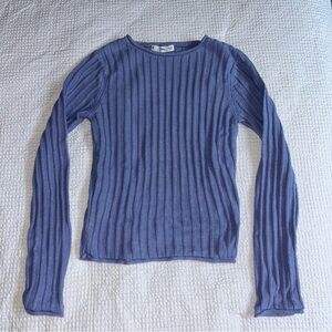 Mango Ribbed Knit Top in Light Blue